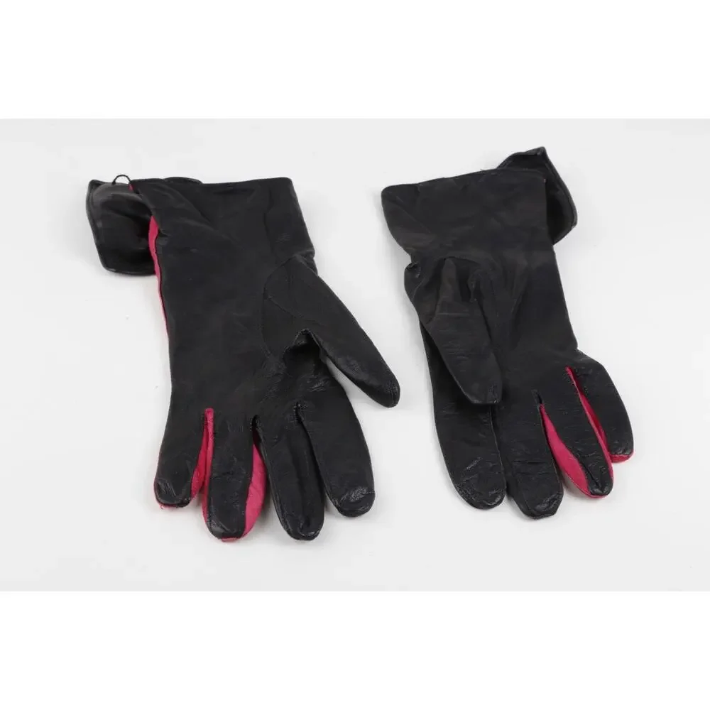 RARE Vintage Pierre Cardin Red Black Leather Suede Bow Gloves Size 7.5 France